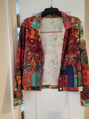 Orientique Multicolor Printed Jean Jacket - Vibrant Boho Style